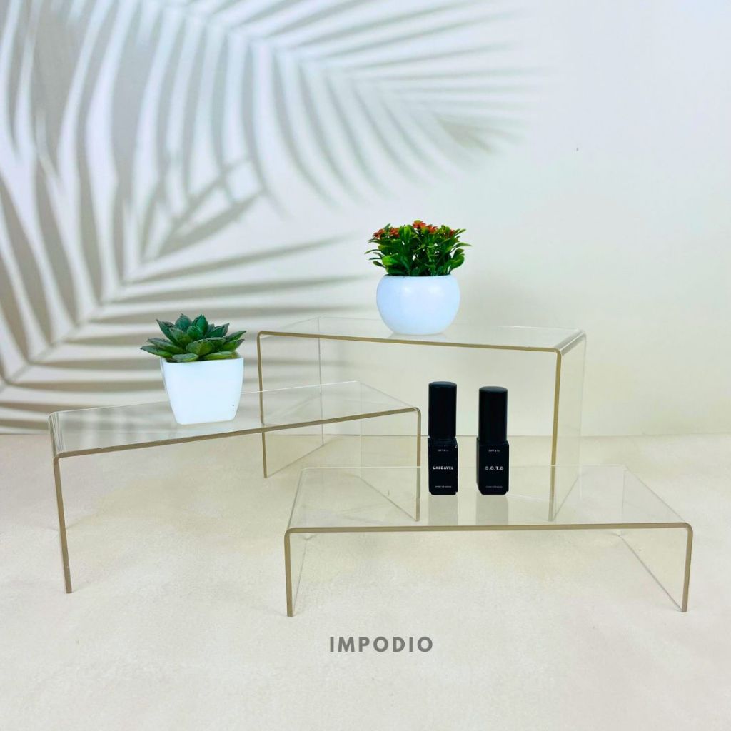 IMPODIO Stand Acrylic Display Aesthetic Transparan - Tangga Pajangan Serbaguna Props Foto Produk