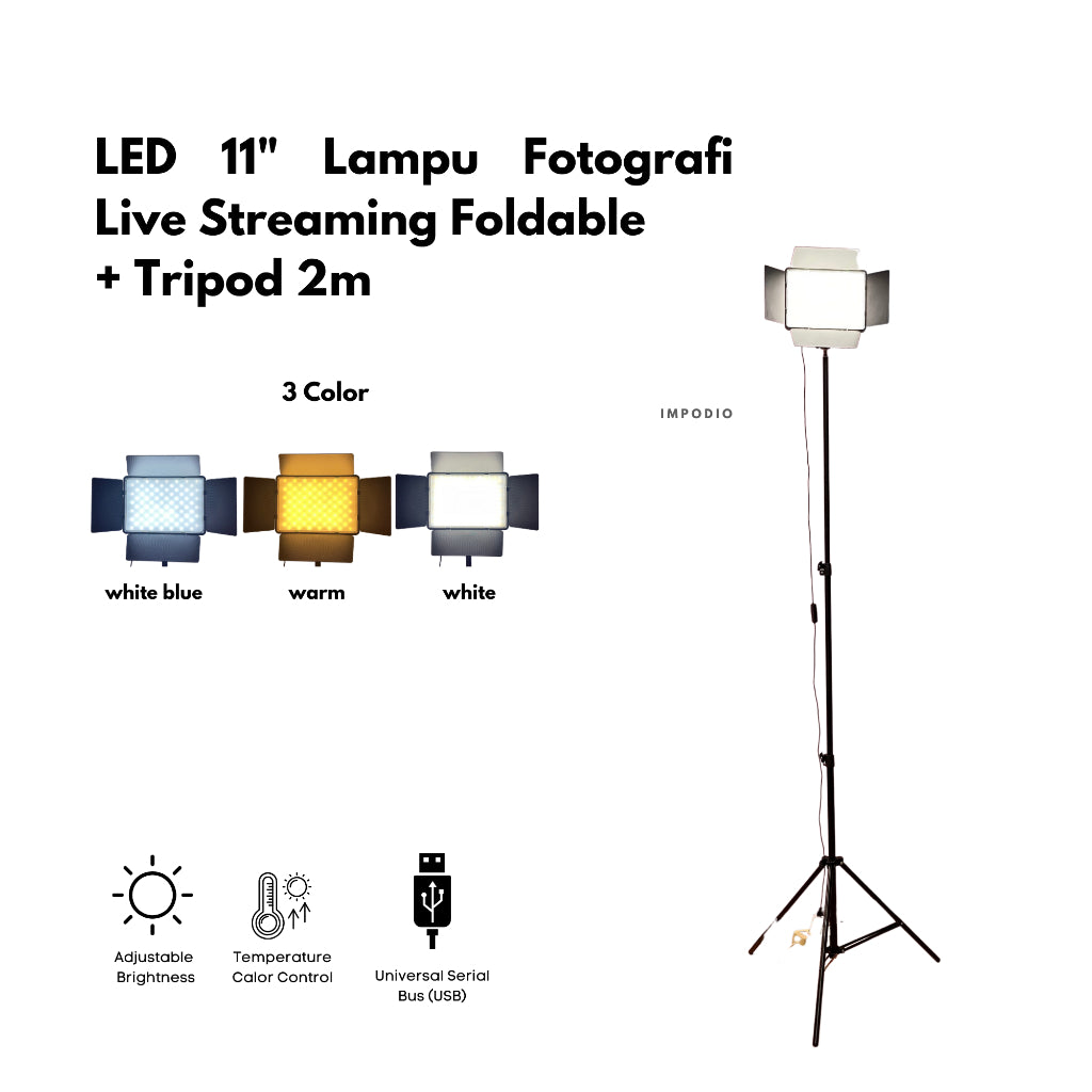 IMPODIO LED 11" Lampu Fotografi Live Streaming Foldable + Stand 2M
