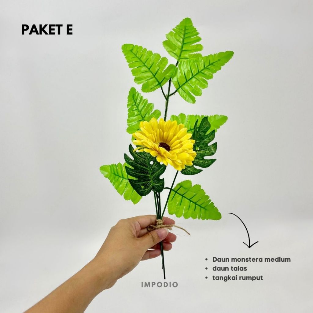 IMPODIO Paket Bunga dan Daun Palsu Artificial - Fake Leaf and Flower Props Dekorasi Foto Produk