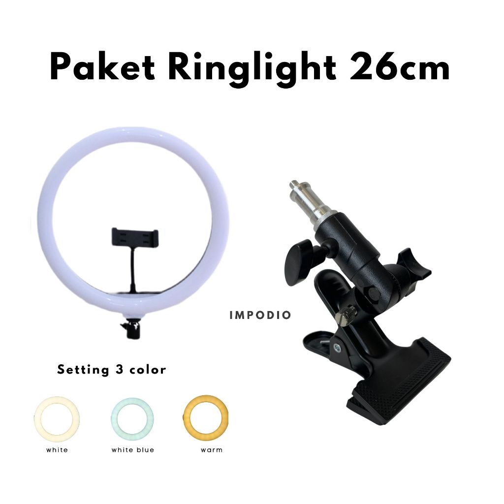 IMPODIO Lighting videography LED terang dengan clamp jepit MUA Vlogger Livestream