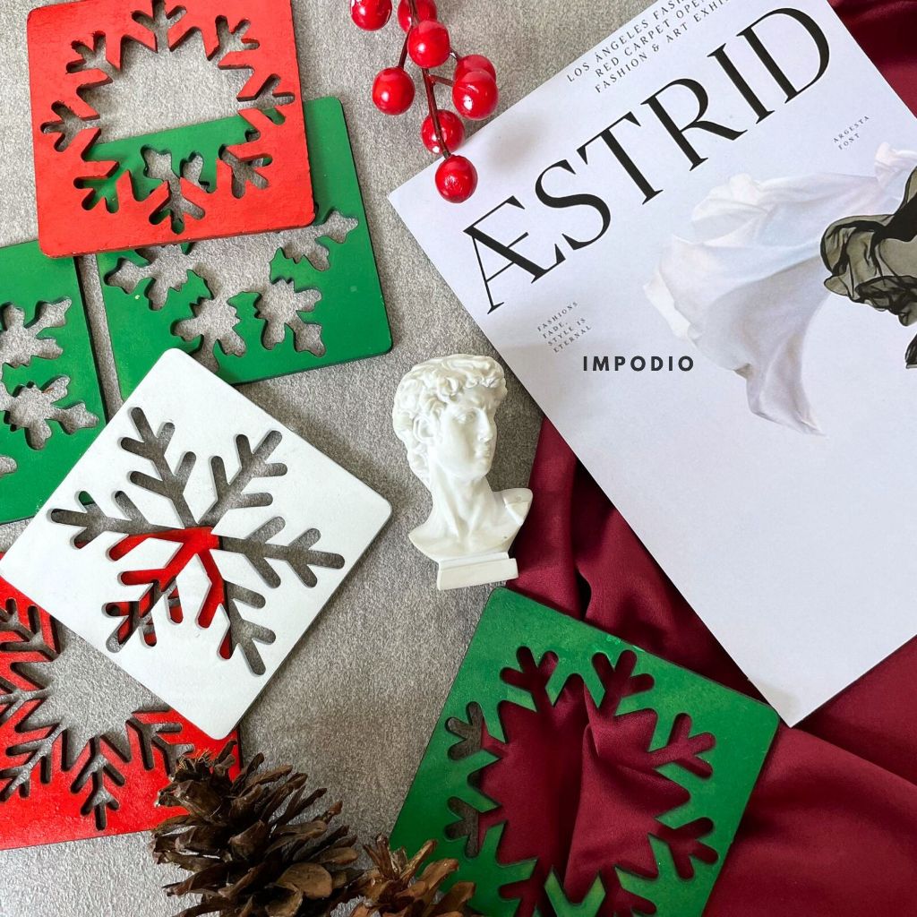 IMPODIO Ornamen natal Chrismas Square - Snow Flakes photo props