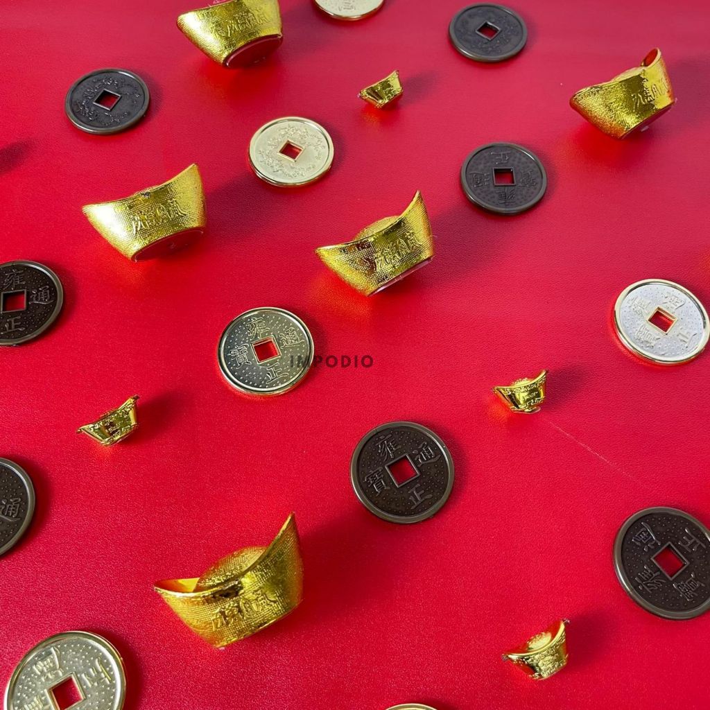 IMPODIO Hiasan Imlek Uang Kuno China Emas - Uang Koin Yuanbao Dekorasi Foto