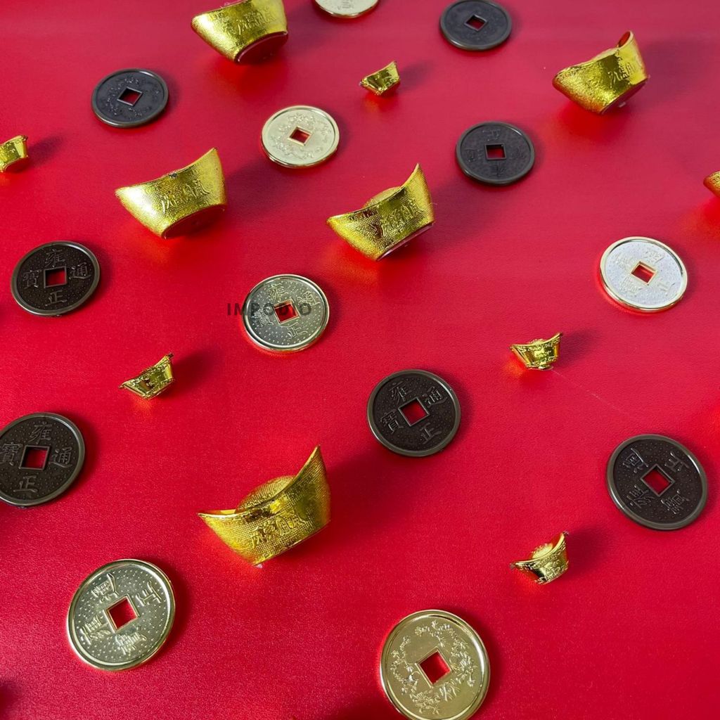 IMPODIO Hiasan Imlek Uang Kuno China Emas - Uang Koin Yuanbao Dekorasi Foto