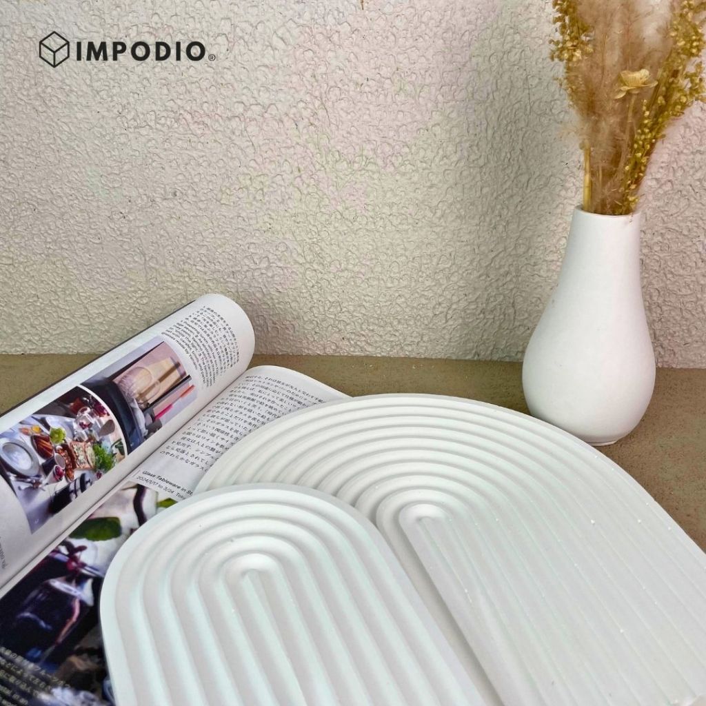 IMPODIO Concrete tray / arch concrete - Aesthetic cement Coaster Dekorasi Rumah Properti Foto Produk
