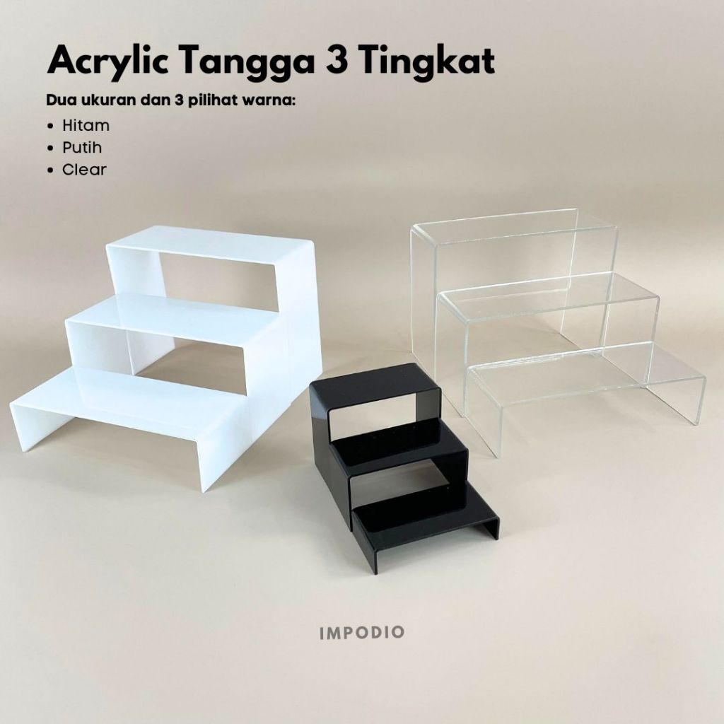 IMPODIO Acrylic Tangga 3 Tingkat - Podium Display Foto Produk