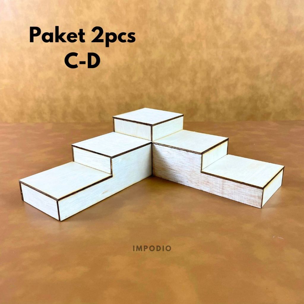 IMPOPDIO Tangga Podium Kayu Natural Wood - Display Produk Mini Skincare Props Foto