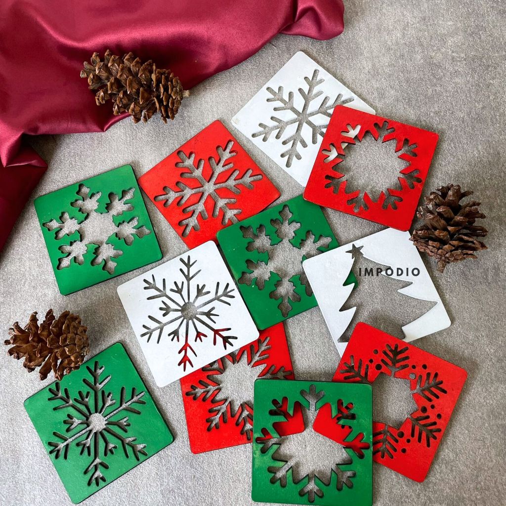 IMPODIO Ornamen natal Chrismas Square - Snow Flakes photo props