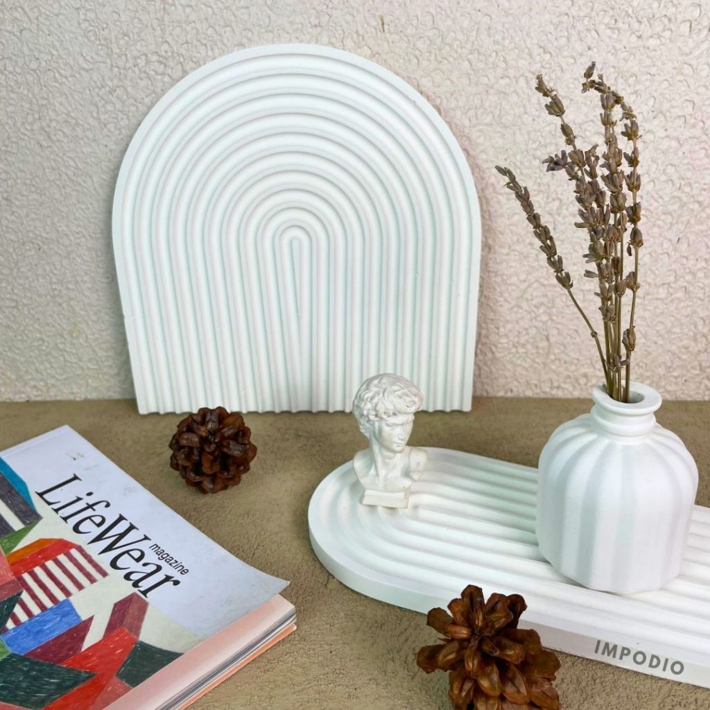 IMPODIO Concrete tray / arch concrete - Aesthetic cement Coaster Dekorasi Rumah Properti Foto Produk