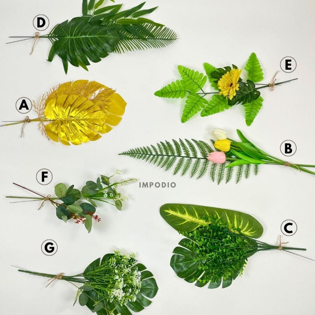 IMPODIO Paket Bunga dan Daun Palsu Artificial - Fake Leaf and Flower Props Dekorasi Foto Produk