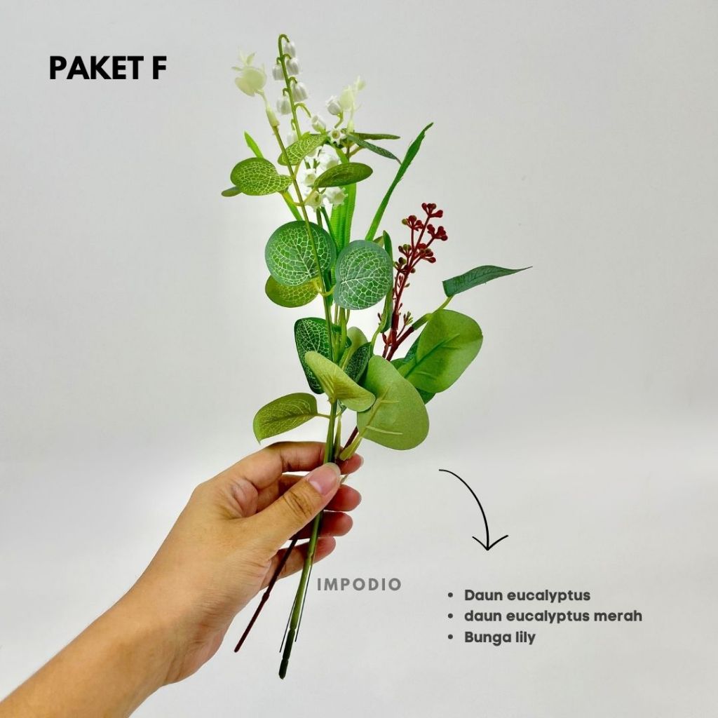 IMPODIO Paket Bunga dan Daun Palsu Artificial - Fake Leaf and Flower Props Dekorasi Foto Produk