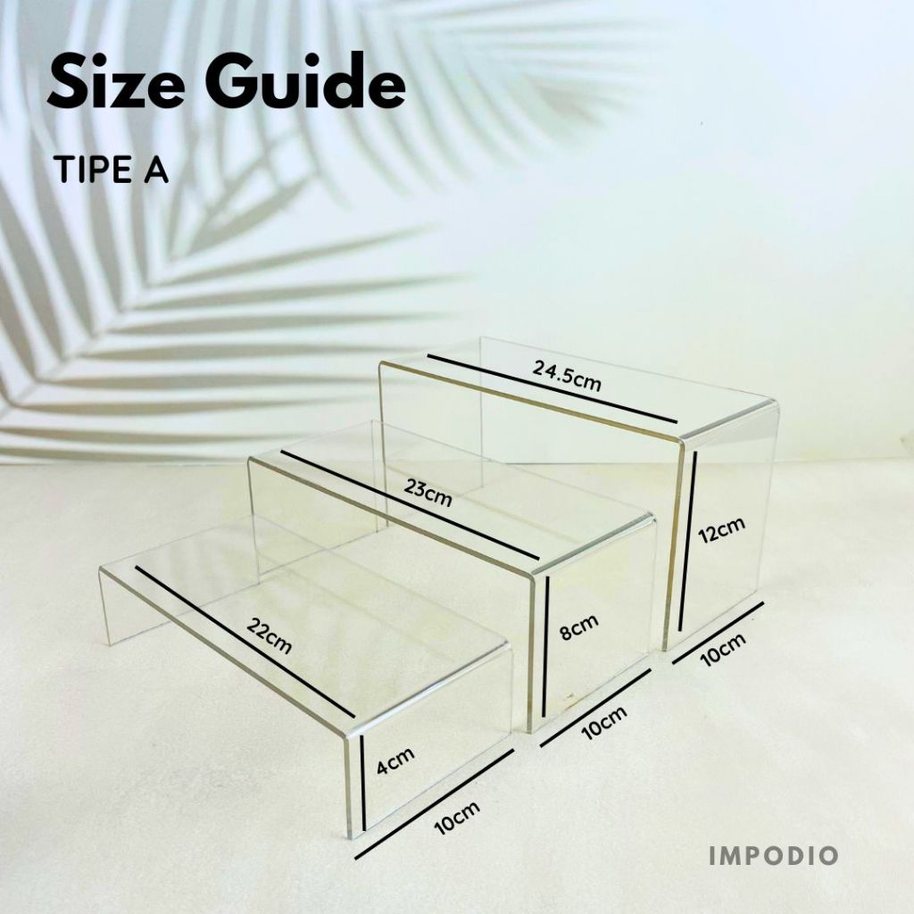IMPODIO Stand Acrylic Display Aesthetic Transparan - Tangga Pajangan Serbaguna Props Foto Produk