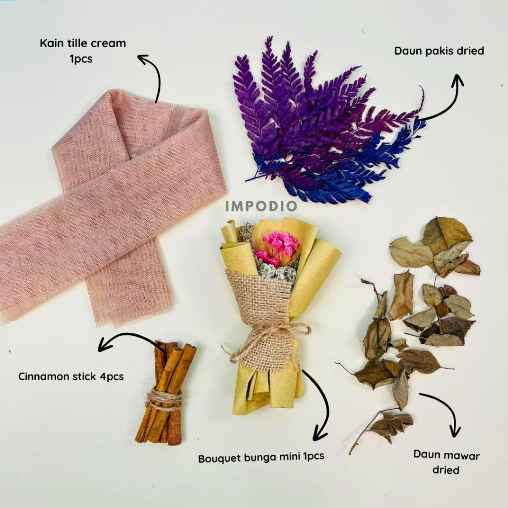 IMPODIO Paket Flora Dried Flower and Leaf - Set Rustic Bunga Daun Kering Dekorasi Props Foto Produk
