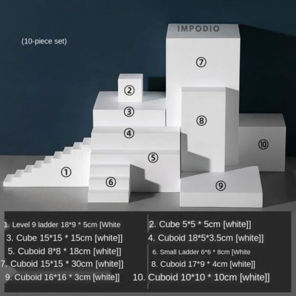 IMPODIO Creator Pro Set 10pcs - square Geometry Photo Props - podium leveling balok tangga display -  Product Shooting Decoration Stand Backdrop Cosmetics Photography paket