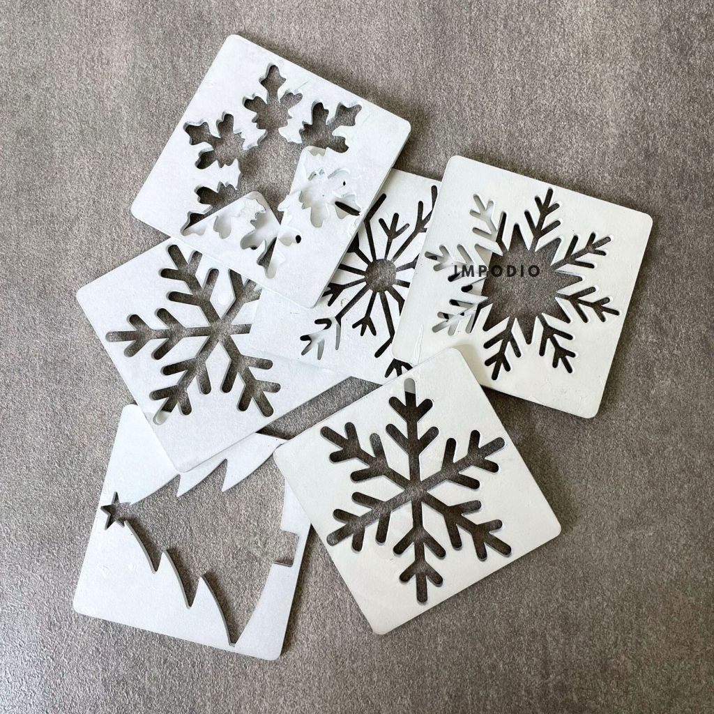 IMPODIO Ornamen natal Chrismas Square - Snow Flakes photo props