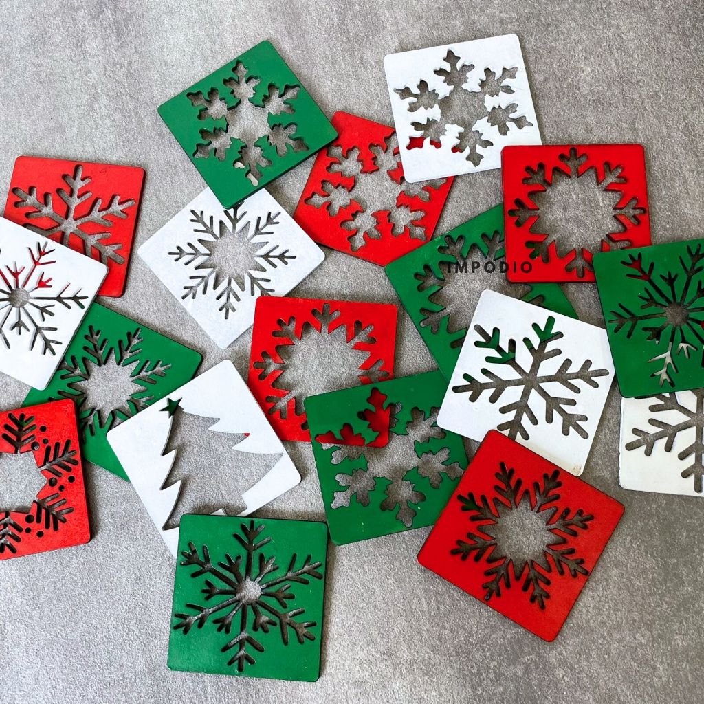 IMPODIO Ornamen natal Chrismas Square - Snow Flakes photo props