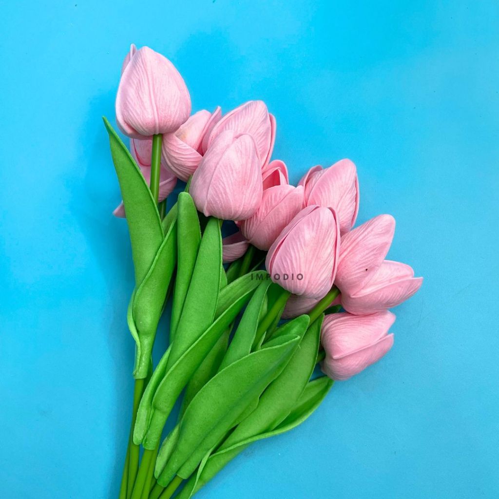 IMPODIO Bunga Tulip Artificial Palsu - Fake Bouquet Flower Dekorasi Props Foto Produk