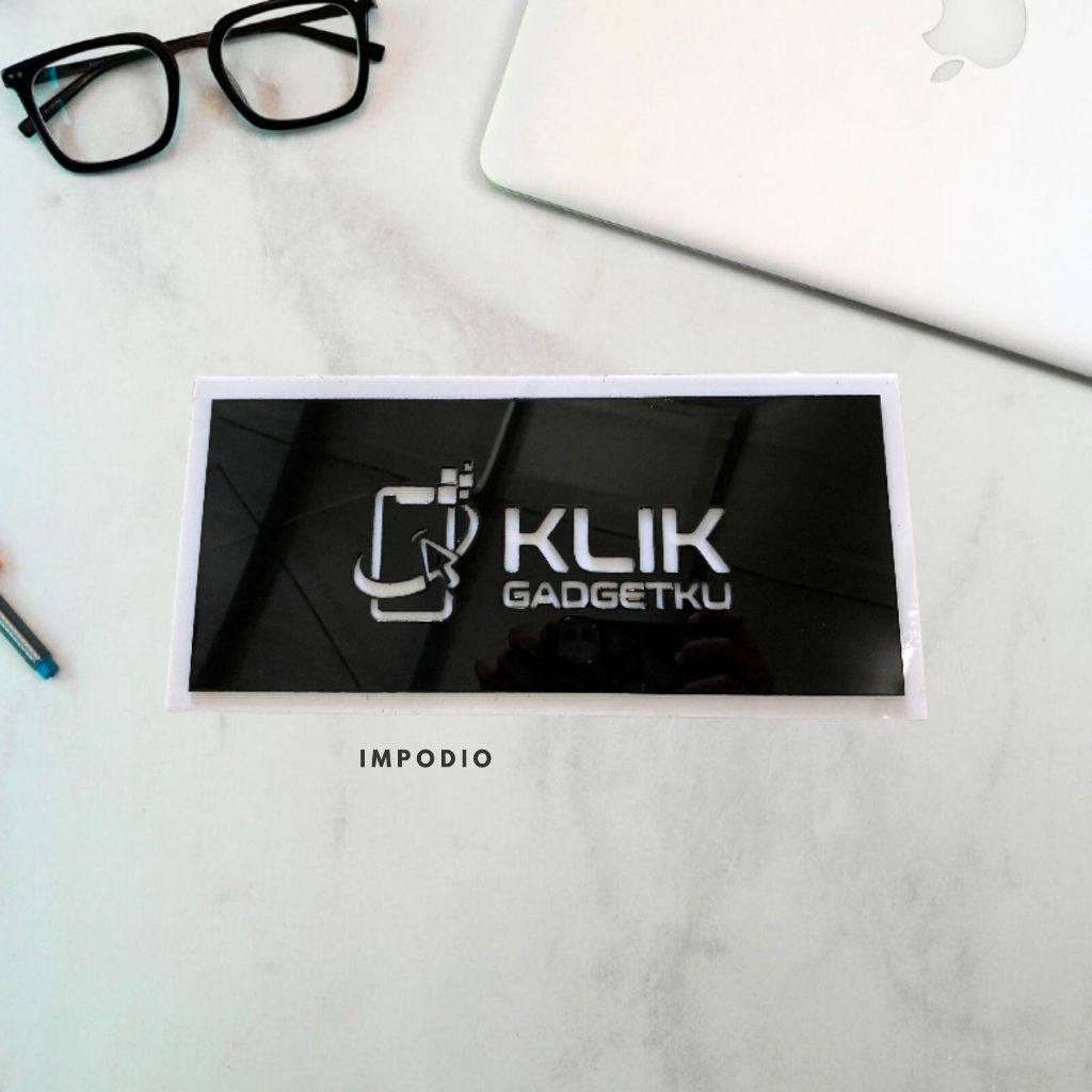 IMPODIO Acrylic Sign Logo hitam dan putih ukuran 15x32cm-Free Request