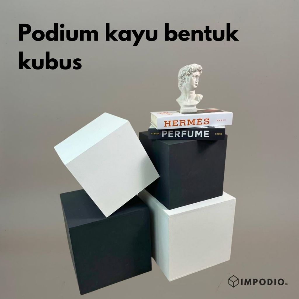 IMPODIO Podium Kayu Bentuk  Kubus Kotak Jumbo 2 Ukuran - Display Produk Props Foto