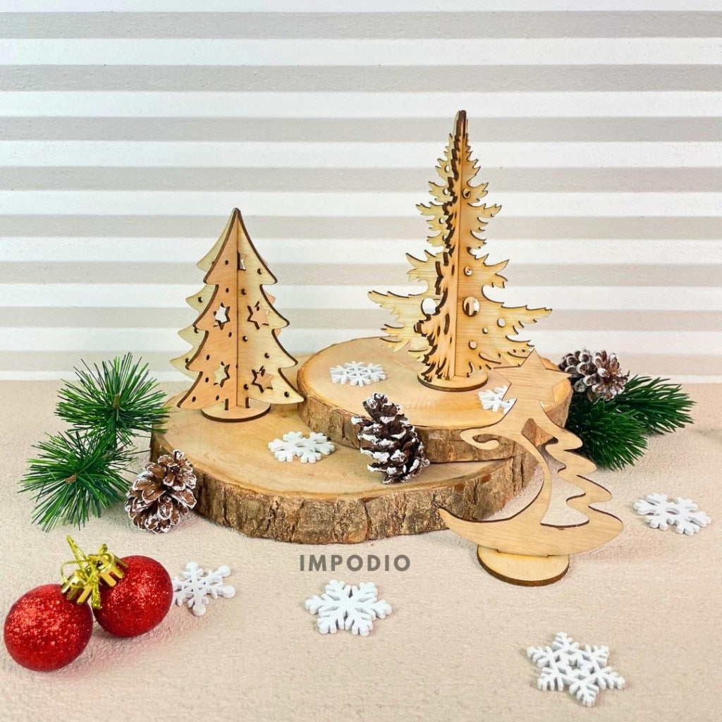 IMPODIO Pohon Natal Kayu Mini - Wooden Christmas Tree Props Foto Dekorasi Natal