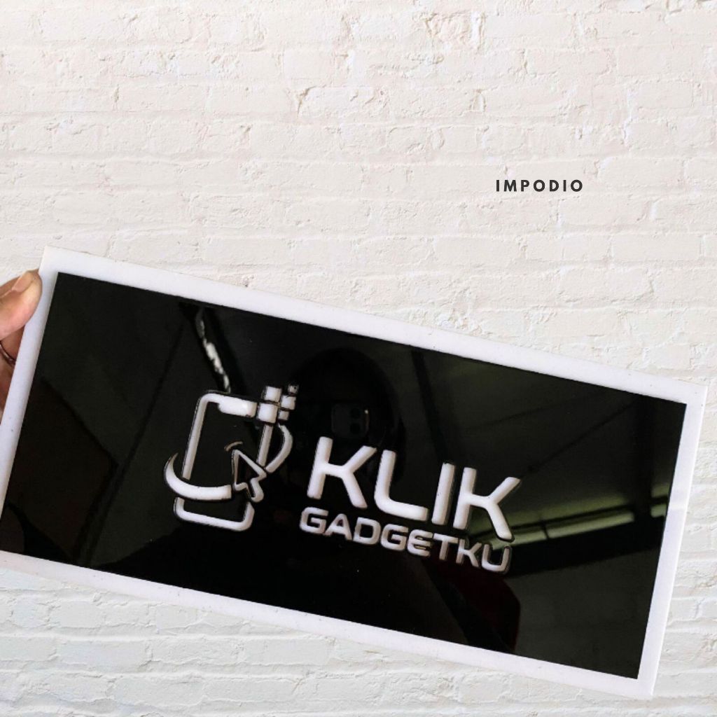 IMPODIO Acrylic Sign Logo hitam dan putih ukuran 15x32cm-Free Request