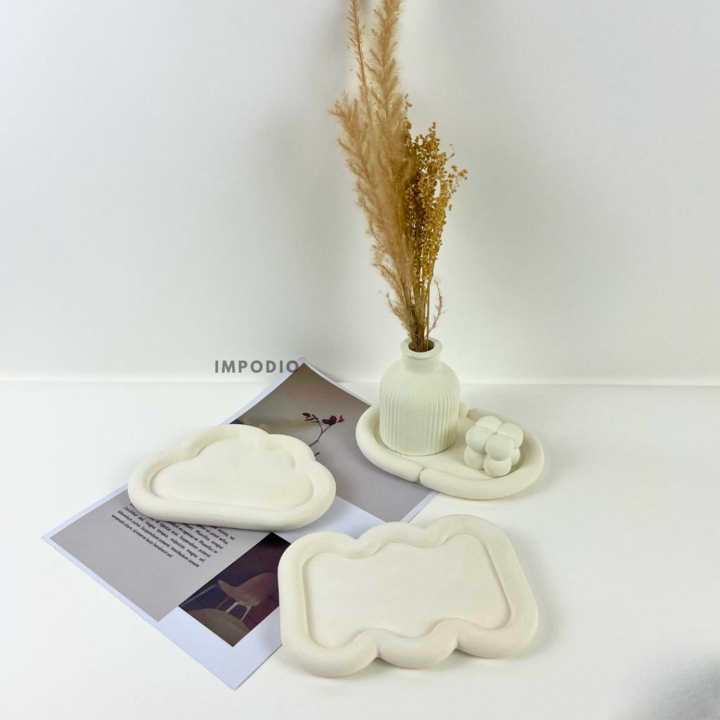 IMPODIO Concrete Tray Nampan Coaster Aesthetic - Display Jewelry Properti Foto Produk