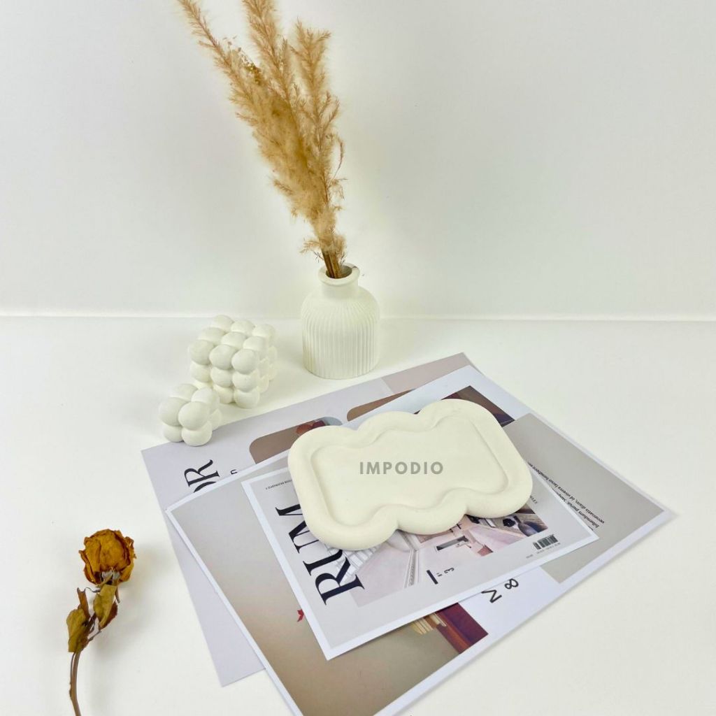 IMPODIO Concrete Tray Nampan Coaster Aesthetic - Display Jewelry Properti Foto Produk