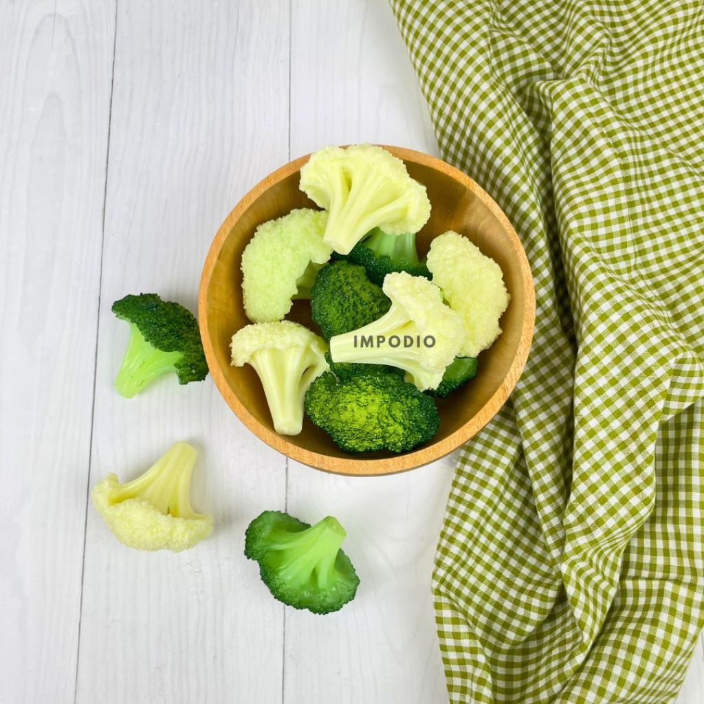 IMPODIO Sayur Brokoli Kembang Kol Artificial Palsu - Fake Vegetables Broccoli Cauliflower Dekorasi Props Foto