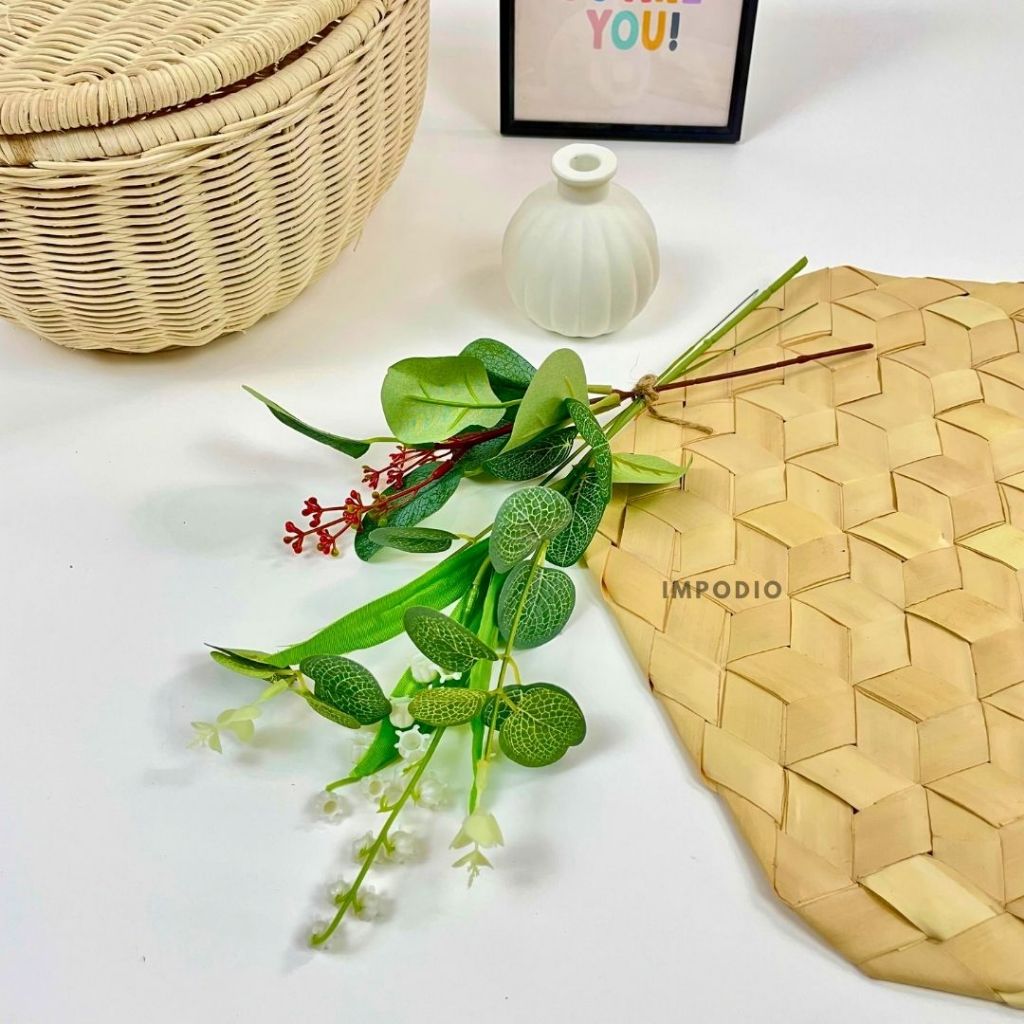IMPODIO Paket Bunga dan Daun Palsu Artificial - Fake Leaf and Flower Props Dekorasi Foto Produk