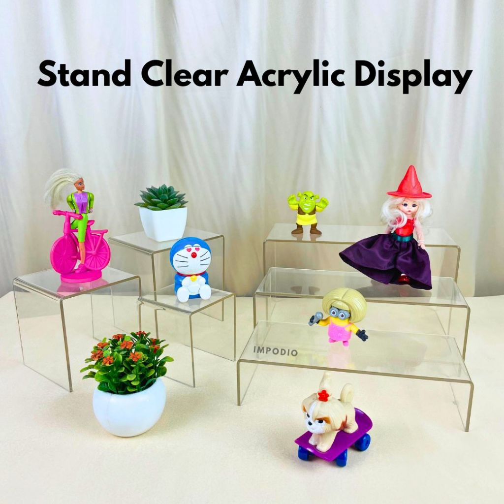 IMPODIO Stand Acrylic Display Aesthetic Transparan - Tangga Pajangan Serbaguna Props Foto Produk