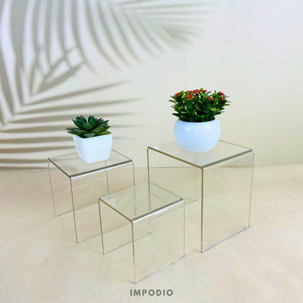 IMPODIO Stand Acrylic Display Aesthetic Transparan - Tangga Pajangan Serbaguna Props Foto Produk