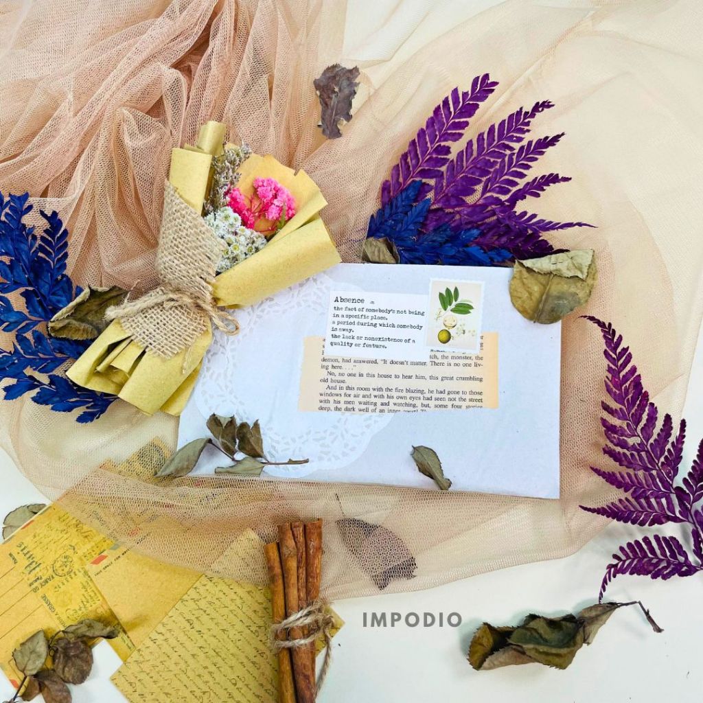 IMPODIO Paket Flora Dried Flower and Leaf - Set Rustic Bunga Daun Kering Dekorasi Props Foto Produk