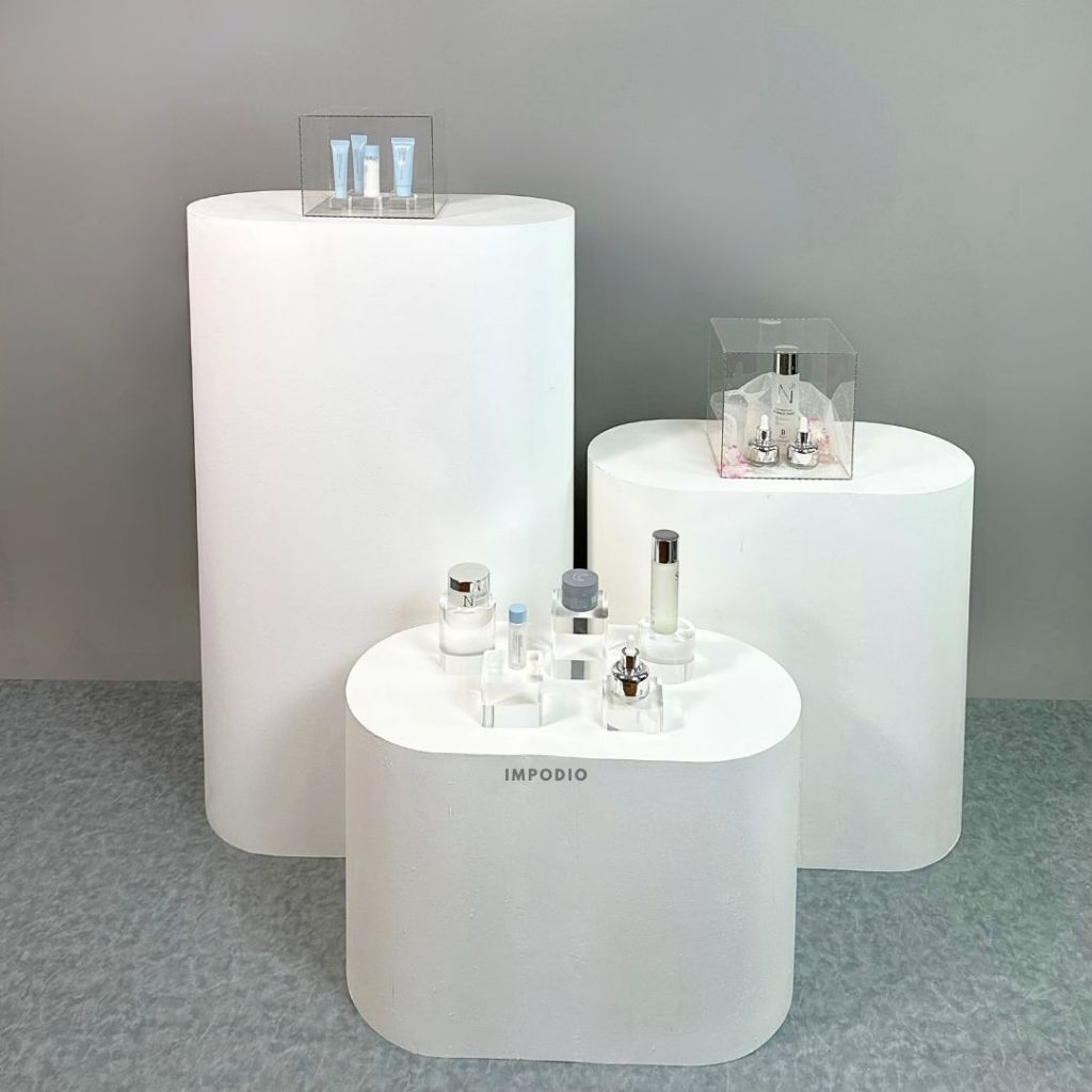 IMPODIO Podium Display Bentuk Oval Ukuran Jumbo 30x60 cm – Meja Pajangan Dekorasi Event / Toko / Pameran – Tahan Beban, Kokoh