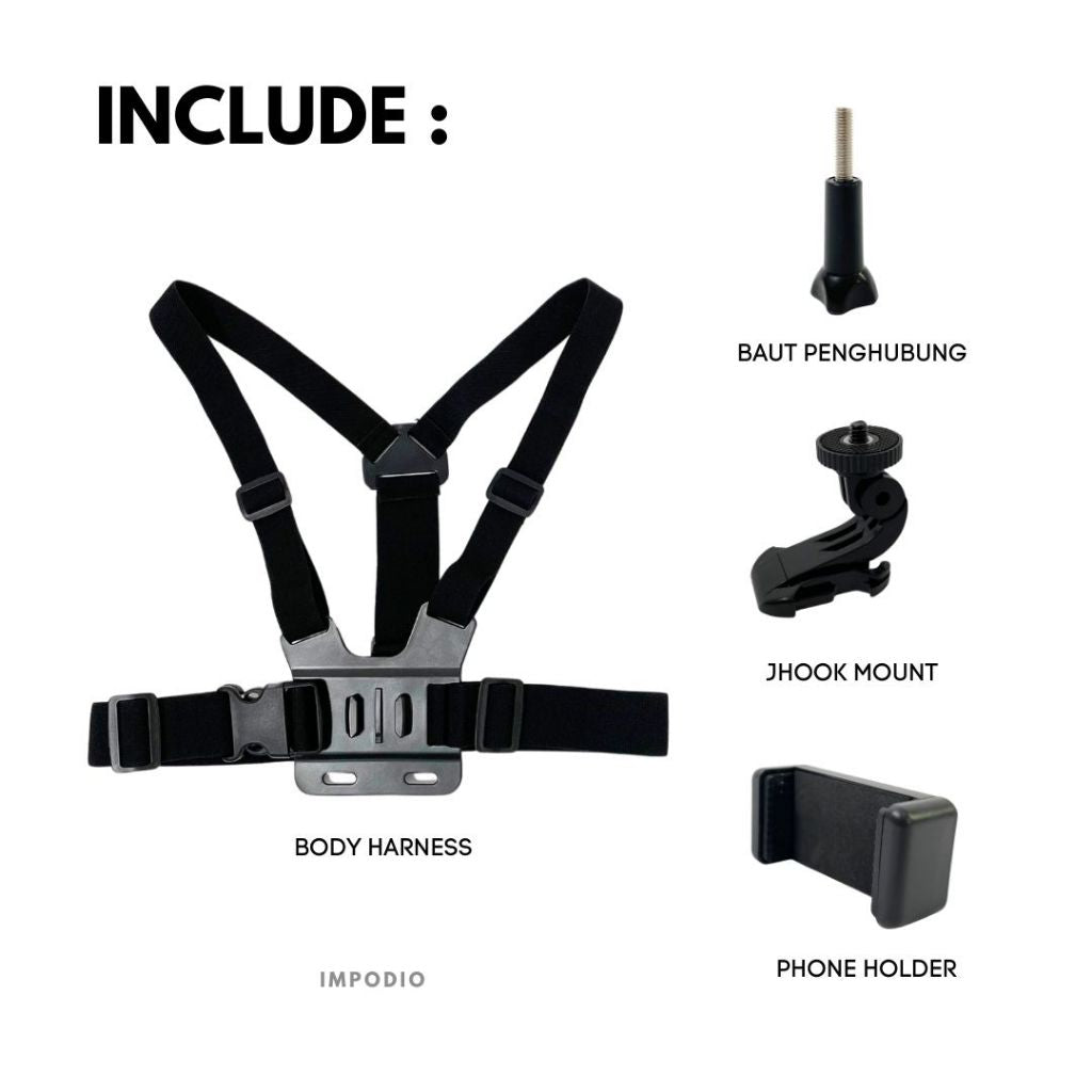 IMPODIO Chest Harness Strap Body Belt Untuk HP dan GoPro Camera