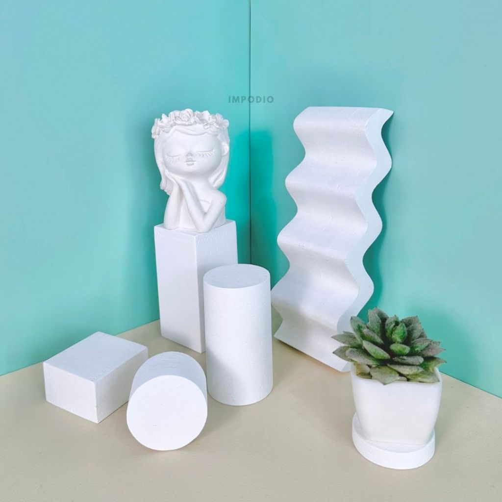 IMPODIO Set Podium Tabung Dan Balok - Geometry Display Produk - Podium Laveling Props Foto Produk