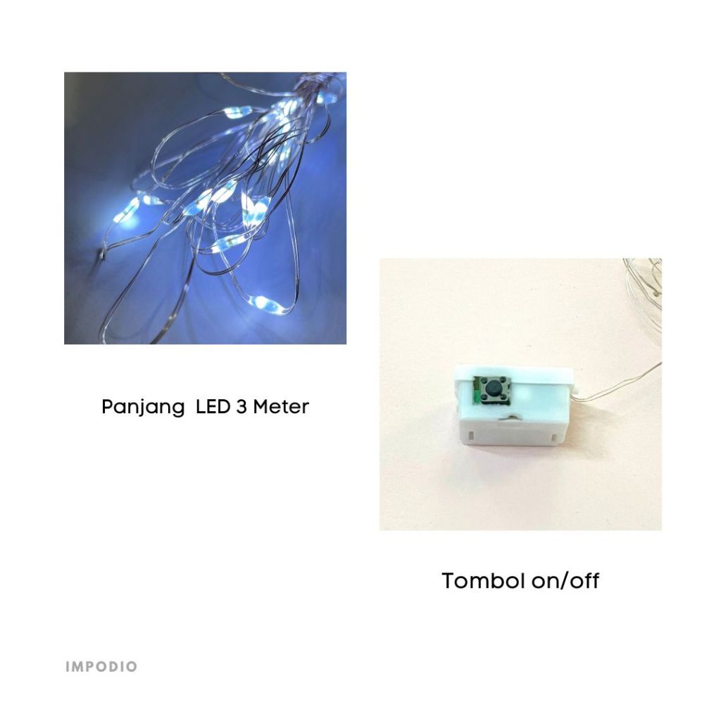 IMPODIO LED Dekorasi Fairy Light Tumbler 3 Meter Hiasan Natal- Lighting Props Foto Produk