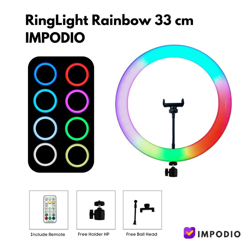 IMPODIO Ringlight RGB Rainbow 33cm / lighting cahaya lampu konten TikTok Youtuber