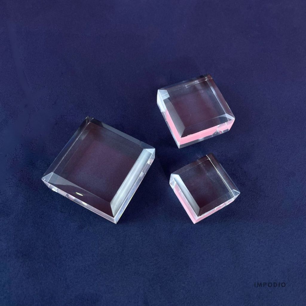 IMPODIO Acrylic Clear Beveled Display Stand Kotak 3 Ukuran - Akrilik Beauty Photoshoot Props Foto