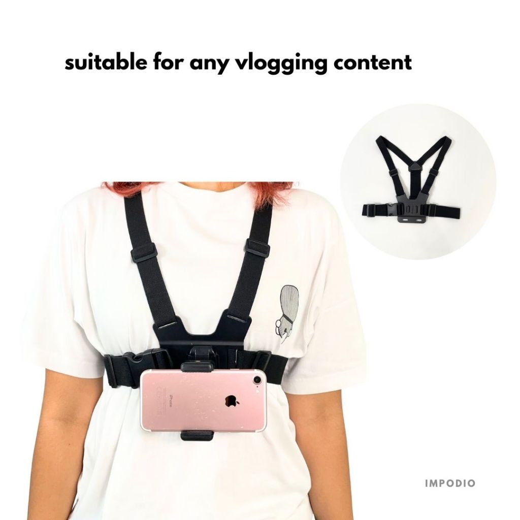 IMPODIO Chest Harness Strap Body Belt Untuk HP dan GoPro Camera - Strap Tali Dada Untuk Vlog Youtuber