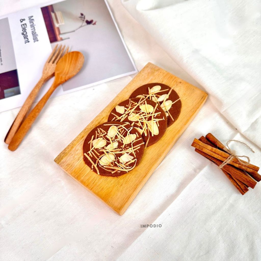 IMPODIO Tatakan Kayu Serbaguna 20x10 cm - Wooden Coaster Wadah Makanan Minuman Props Foto Produk