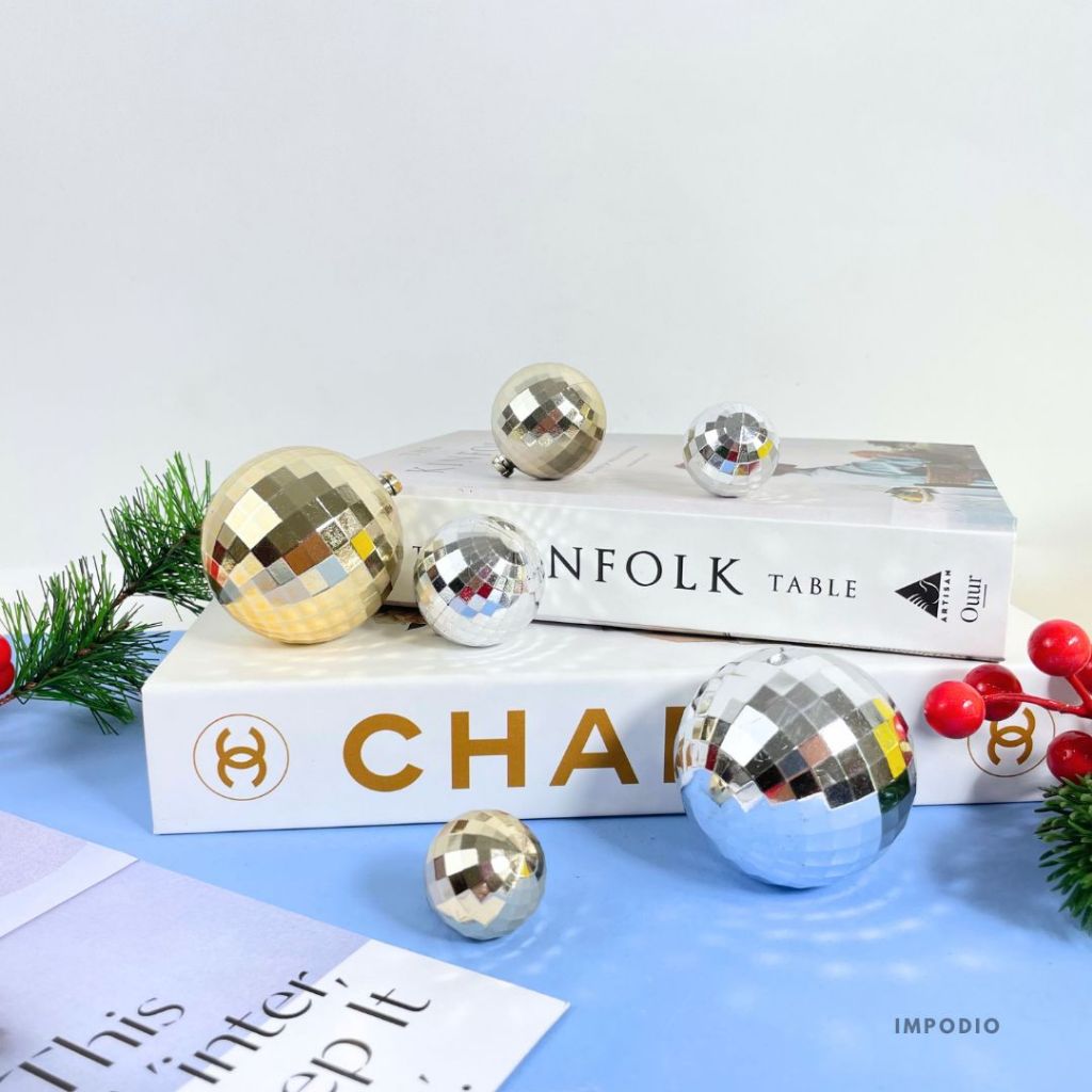 IMPODIO Set 3 PCS Disco Ball Hiasan Natal – Props Christmas Dekorasi Foto Produk