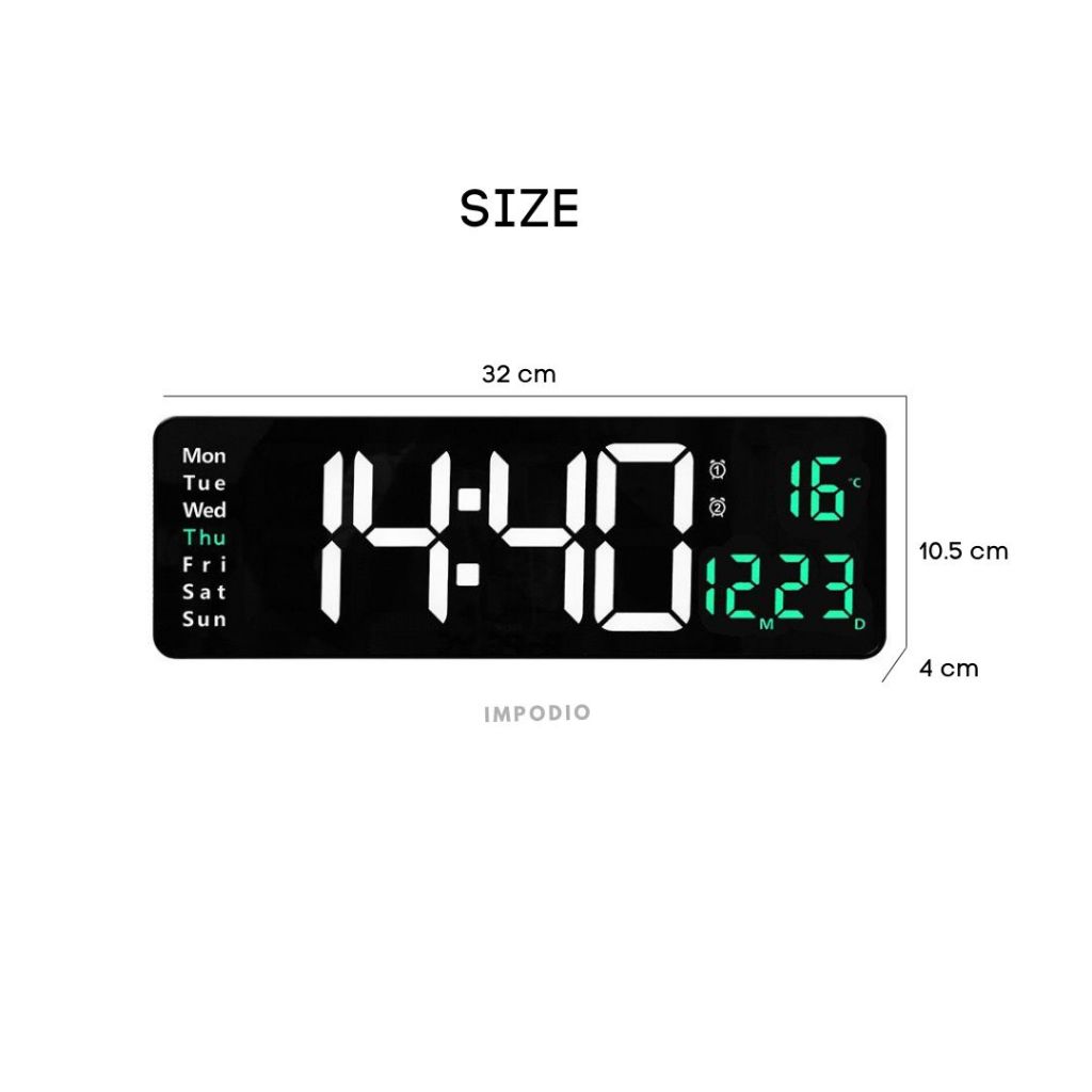 IMPODIO Jam Dinding Digital LED Alarm Timer Calendar Minimalist Multifungsi With Remote - Smart Watch Props Photography