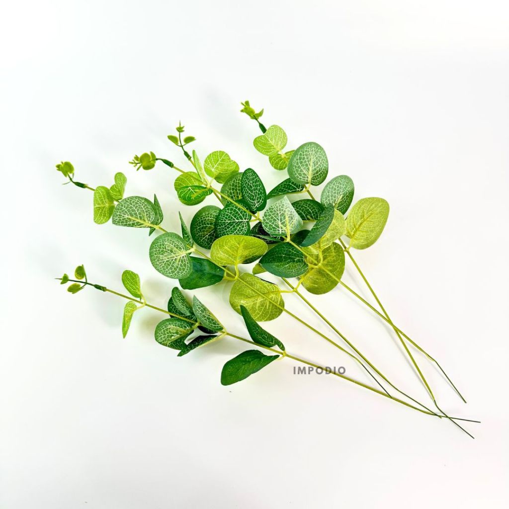 IMPODIO Daun Eucalyptus Artifical per satu Tangkai - Eucalyptus palsu Merah dan putih