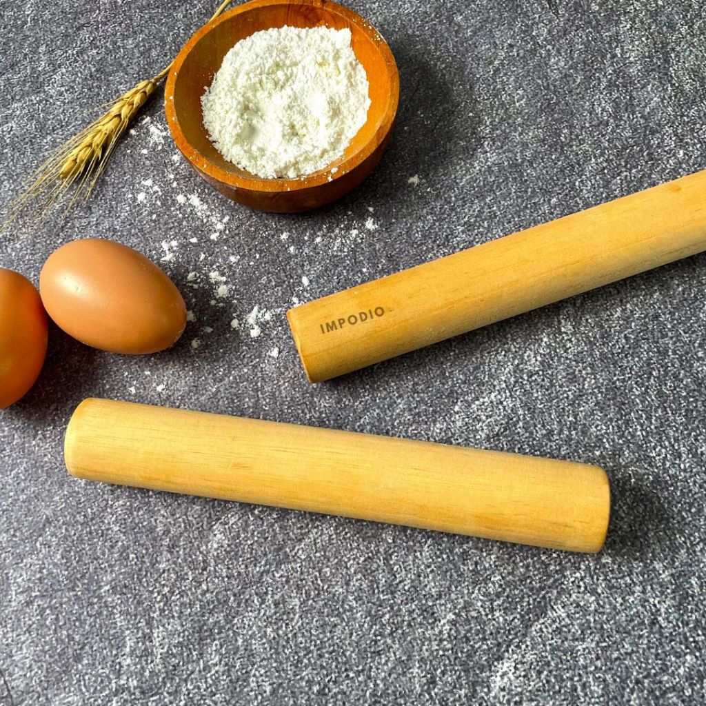 IMPODIO Rolling Pin Kayu penggilas / Penggiling Adonan panjang 20 dan 28cm