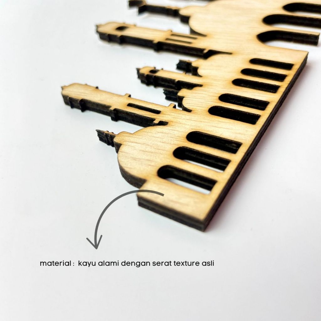 IMPODIO Set 3 Pcs Ornamen lebaran Eid Mubarak Decoration Natural Wood Bentuk Masjid Bangunan Gedung -  Props Foto Product