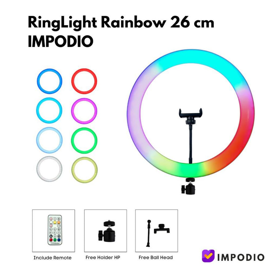 IMPODIO Ringlight Rainbow 26 CM Lampu RGB Bulat warna warni