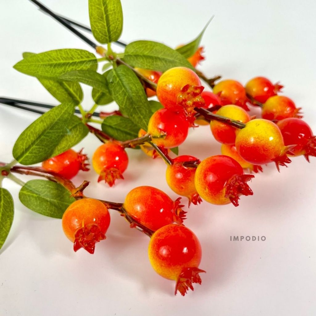 IMPODIO Fake Pomme Granate Fruit Branch - Tangkai Bunga Delima Dekorasi Imlek Chinese Newyear Props Foto
