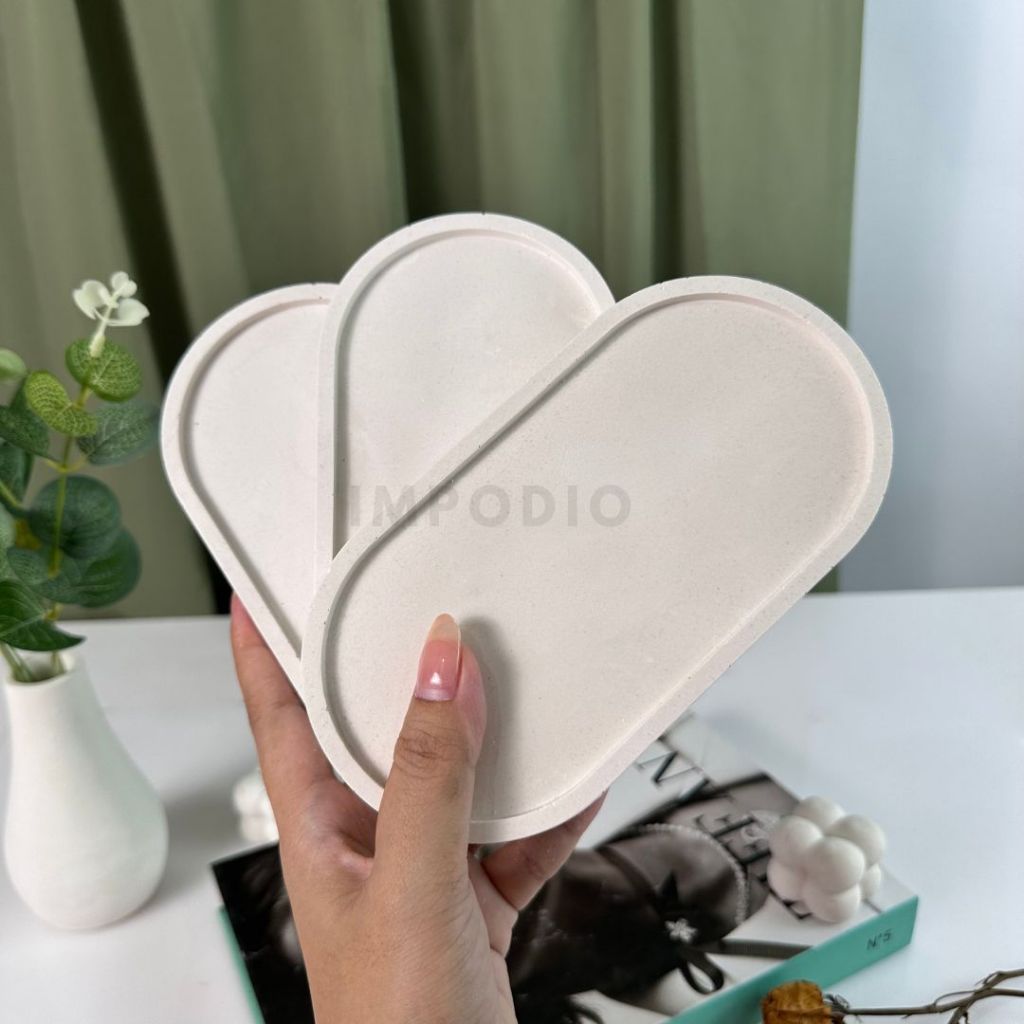 IMPODIO Concrete Tray Tatakan Bentuk Oval - Aesthetic Cement Coaster Dekorasi Rumah -  Properti Foto Produk