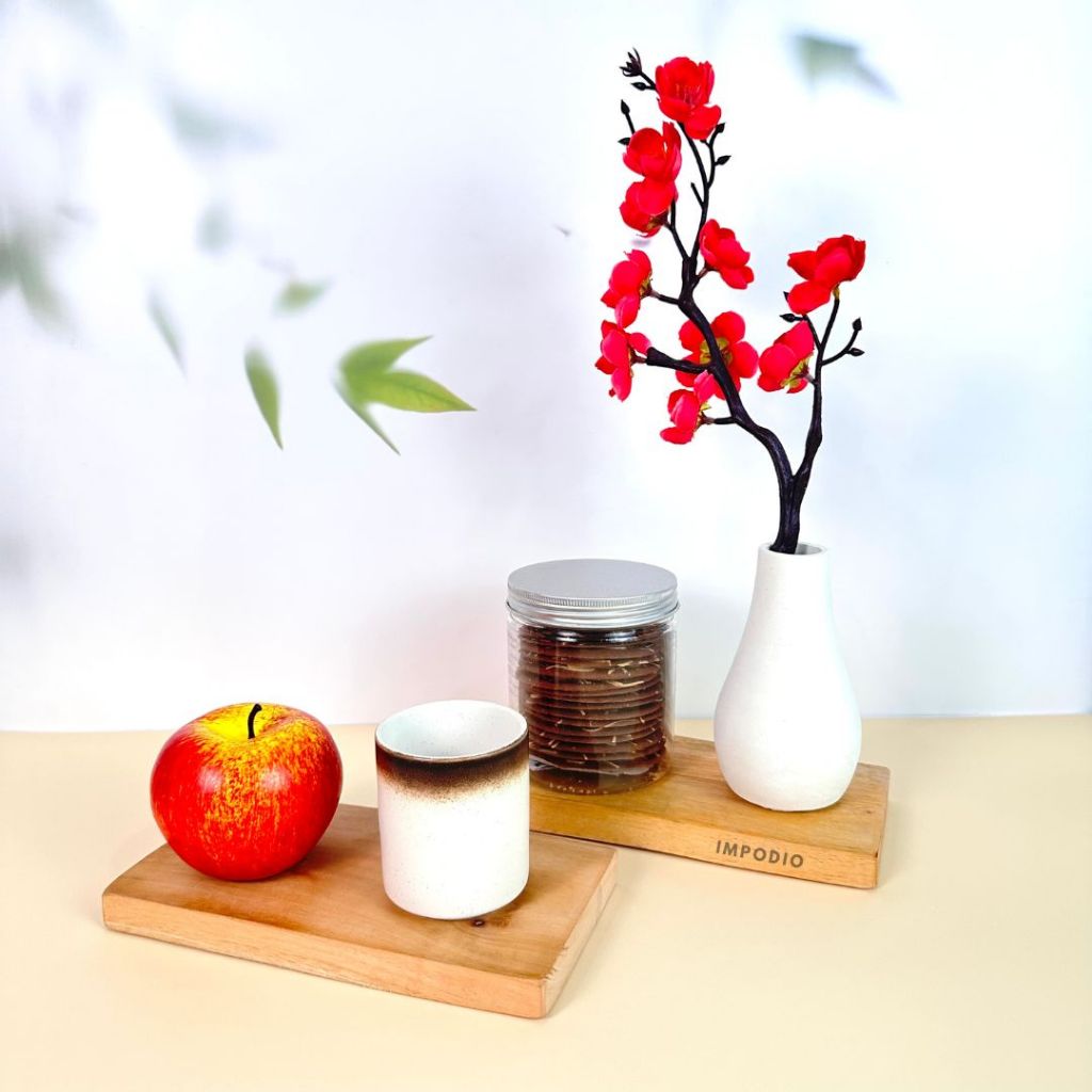 IMPODIO Tatakan Kayu Serbaguna 20x10 cm - Wooden Coaster Wadah Makanan Minuman Props Foto Produk