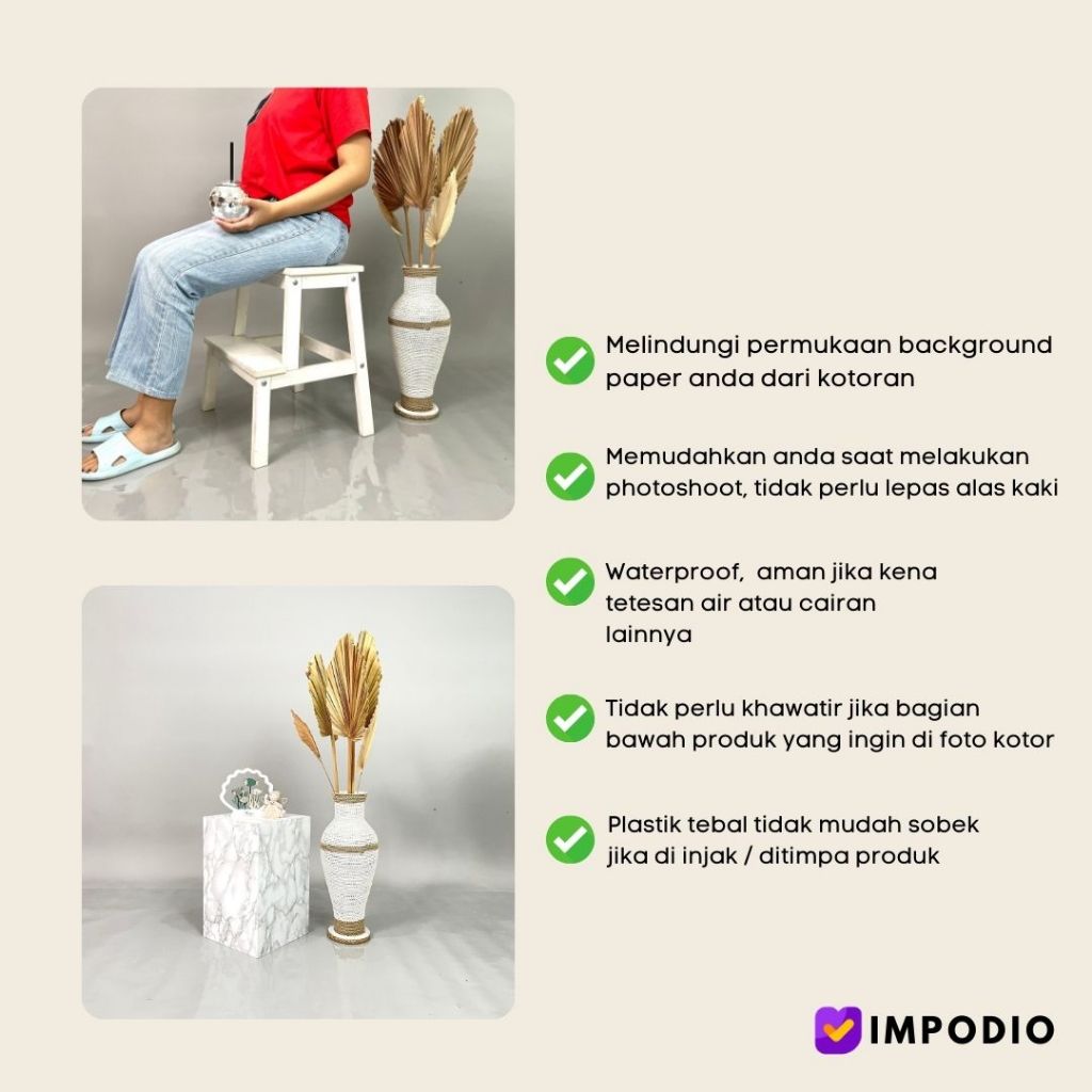 Alas foto studio mika kaku 0,3mm lebar 140cm IMPODIO- Pelindung paper backdrop Waterproof Anti Kotor