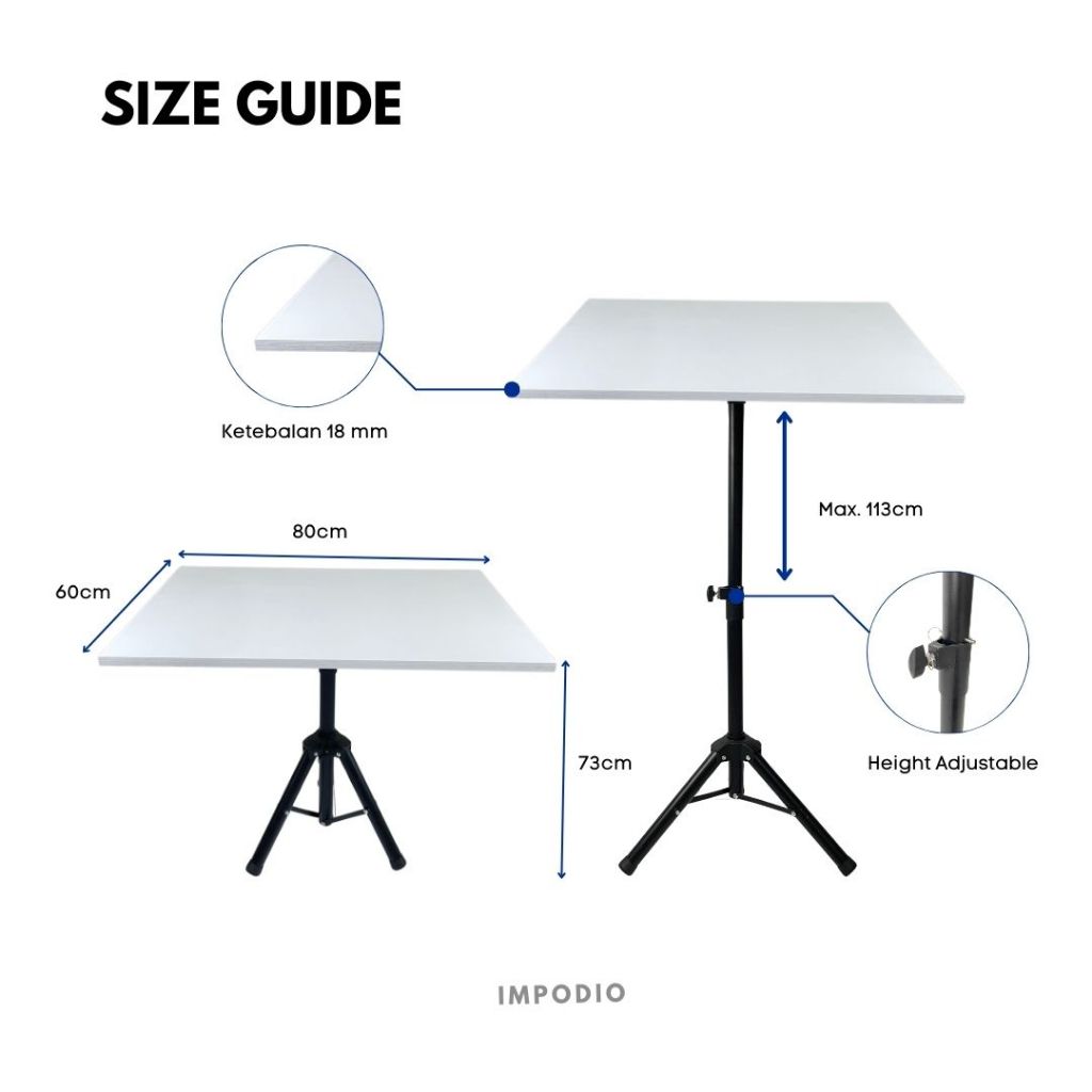 IMPODIO Meja Photography Adjustable Styling Product - tampak samping
